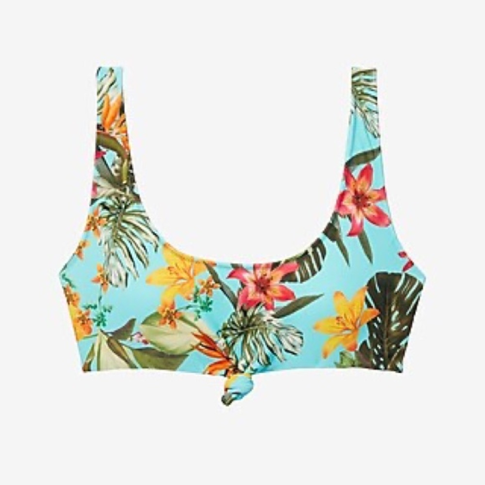 Floral Knot Front Scoop Neck Bikini Top